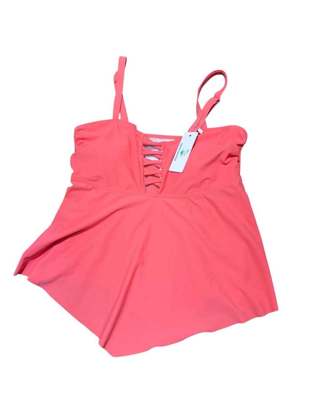 Beachsissi Womens L Coral Tankini Swim Top Lace Up Adjustable Straps NWT